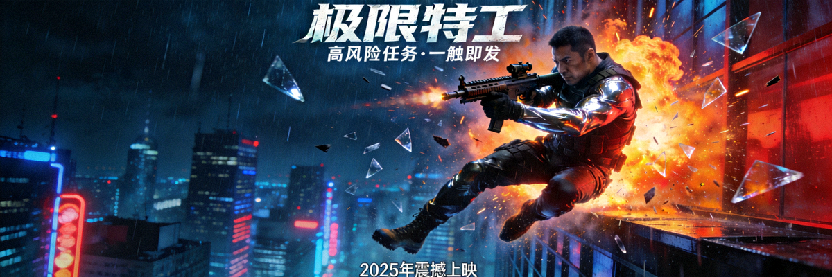 动作冒险电影《极限特工》宣传海报 - 特工执行高风险任务场面